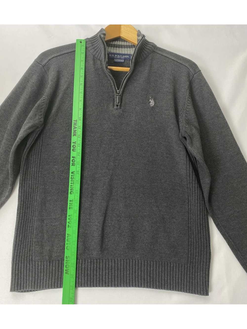U.S. Polo Assn 1/4 Zip Pullover Sweater, Charcoal Grey Large Cotton Blend